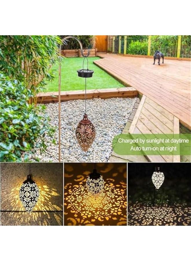 HOOKOR Hanging Solar Lights, Solar Lantern LED Moroccan Garden Lights Metal Lamp Waterproof for Outdoor, Patio, Porch Hanging Decor  - Image 3