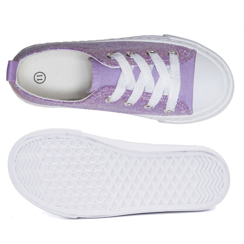 Toandon Girls Kids Sneakers Glitter Sequins Canvas Shoes Toddler Child Glitter Sparkle Low Top Lace Up Non Slip Lightweight Walking Outdoor Purple Size 1 - Image 5