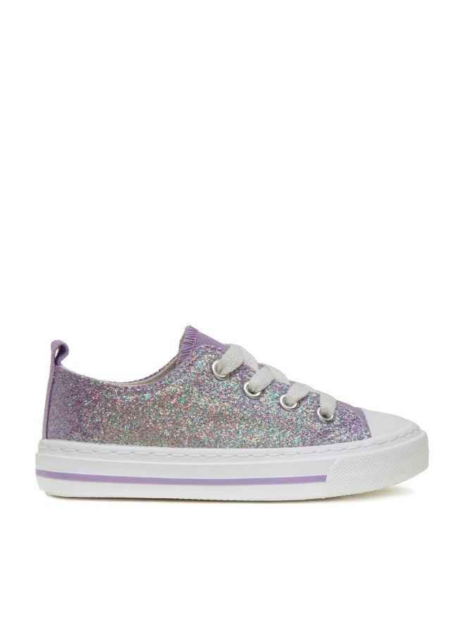 Toandon Girls Kids Sneakers Glitter Sequins Canvas Shoes Toddler Child Glitter Sparkle Low Top Lace Up Non Slip Lightweight Walking Outdoor Purple Size 1 - Image 1