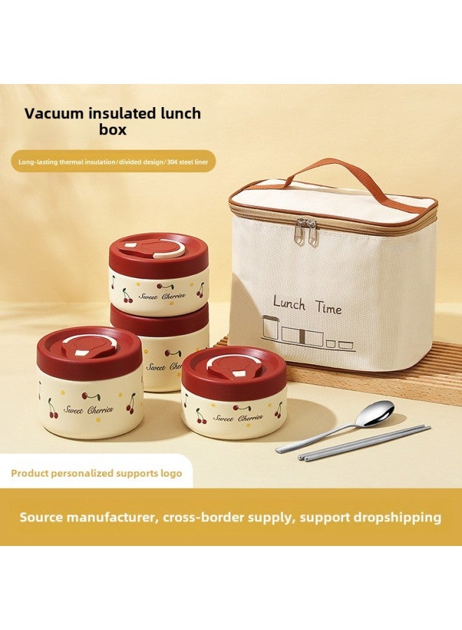 Vacuum Independent Sealed Leak-proof Stainless Steel 304 Cherry Insulated Lunch Box Portable Lunch Box For Students And Office Staff-Specifications:Portable Tableware Two-piece Set - Image 2