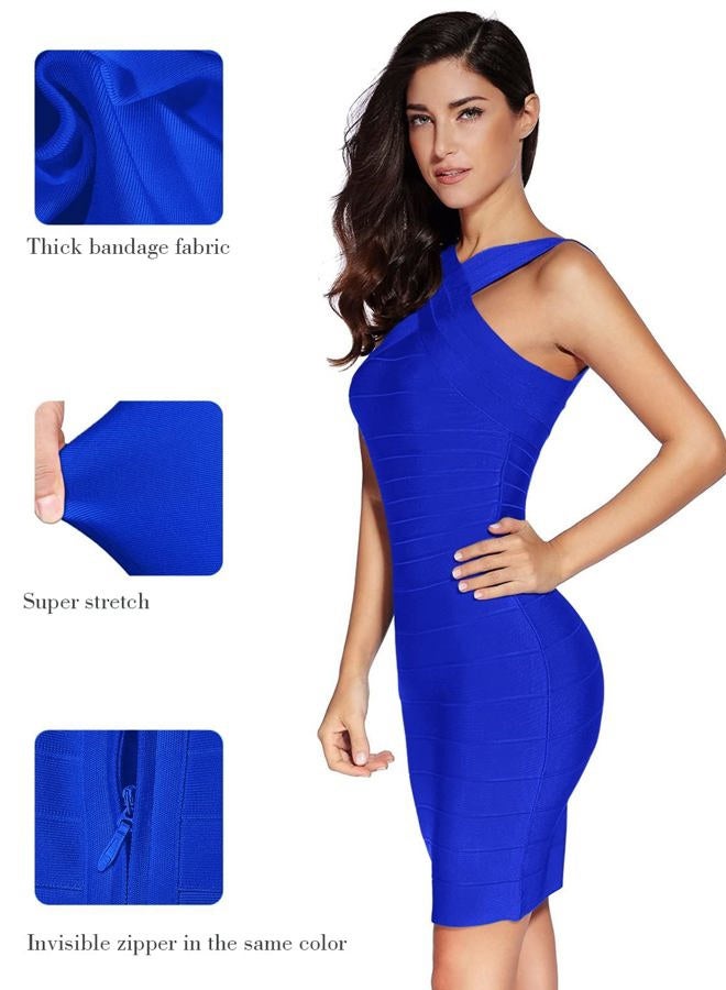 Meilun Women's Rayon Front Cross Cocktail Bandage Bodycon Dress (Large, Blue) - Image 3