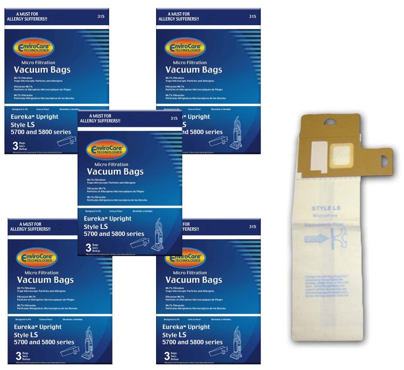 EnviroCare Replacement Micro Filtration Vacuum Cleaner Dust Bags for Eureka Sanitaire Style LS 5700 and 5800 Series Uprights 15 Pack