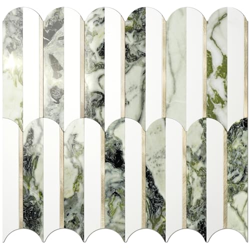 Vamos Tile Peel and Stick Backsplash Seamless Tile,10-Sheets Stick on Backsplash for Kitchen and Bathroom, Pure White+Ice Green Marble+Light Gold PVC Self Adhesive Mosaic Tiles - Image 1