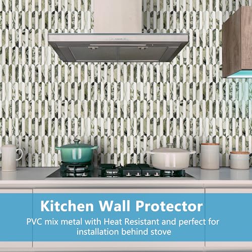 Vamos Tile Peel and Stick Backsplash Seamless Tile,10-Sheets Stick on Backsplash for Kitchen and Bathroom, Pure White+Ice Green Marble+Light Gold PVC Self Adhesive Mosaic Tiles - Image 3