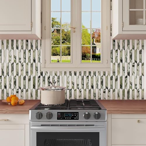 Vamos Tile Peel and Stick Backsplash Seamless Tile,10-Sheets Stick on Backsplash for Kitchen and Bathroom, Pure White+Ice Green Marble+Light Gold PVC Self Adhesive Mosaic Tiles - Image 4