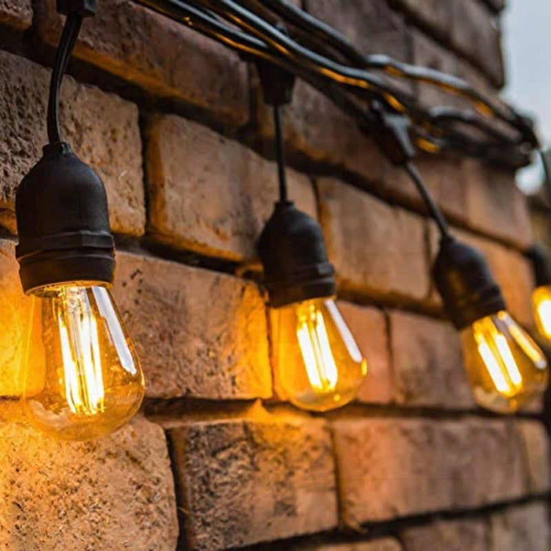 'Waterproof LED Outdoor String Lights - Hanging 2W Vintage S14 bulbs - 14.4M Premium Quality For Patio Lights Create Cafe Ambience in Your Backyard- Warm Light - Image 1