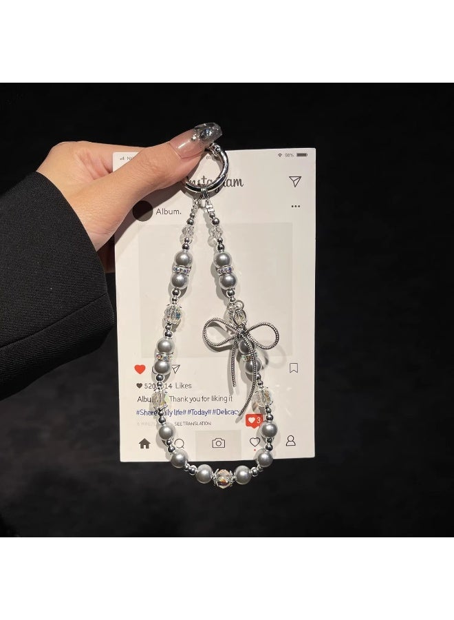 NIBEMINENT Phone Charm/ Chain Strap for Women Girls, Fashion Luxury Diamonds Cell Phone Case Lanyard Wrist Strap，Gray - Image 1