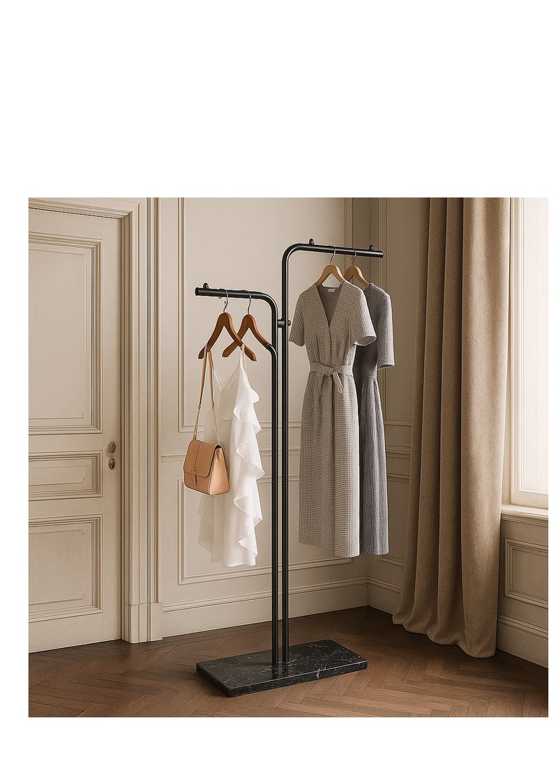 Y&D Double-pole Metal Coat Rack, Gold Coat Rack Freestanding with 5 Hooks and Marble Base, Gold Clothing Rack, Modern Coat Hanger Stand for Entryway, Living Room, Bedroom - Image 2