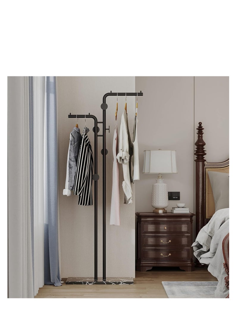 Y&D Double-pole Metal Coat Rack, Gold Coat Rack Freestanding with 5 Hooks and Marble Base, Gold Clothing Rack, Modern Coat Hanger Stand for Entryway, Living Room, Bedroom - Image 3