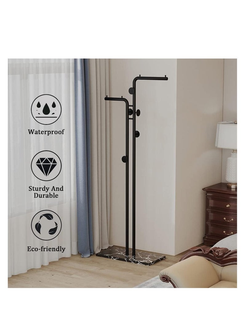 Y&D Double-pole Metal Coat Rack, Gold Coat Rack Freestanding with 5 Hooks and Marble Base, Gold Clothing Rack, Modern Coat Hanger Stand for Entryway, Living Room, Bedroom - Image 5