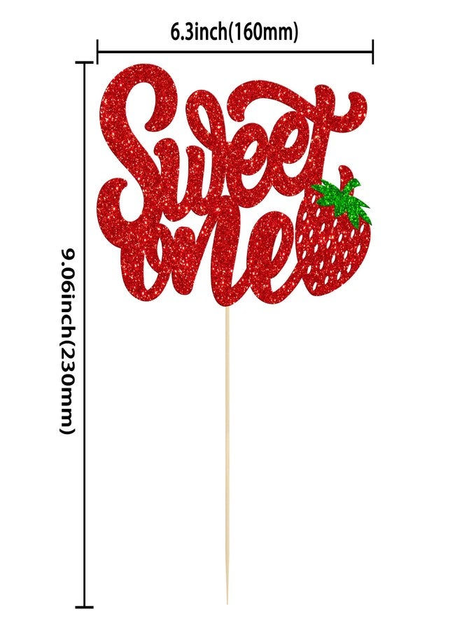 Ephlyn 1 Pack Sweet One Cupcake Topper Glitter First Birthday Strawberry Cake Pick for Fruit Baby Shower 1st Birthday Berry Sweet Cake Decorations For Birthday Party Supplies Red - Image 2