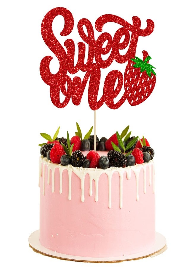 Ephlyn 1 Pack Sweet One Cupcake Topper Glitter First Birthday Strawberry Cake Pick for Fruit Baby Shower 1st Birthday Berry Sweet Cake Decorations For Birthday Party Supplies Red - Image 1