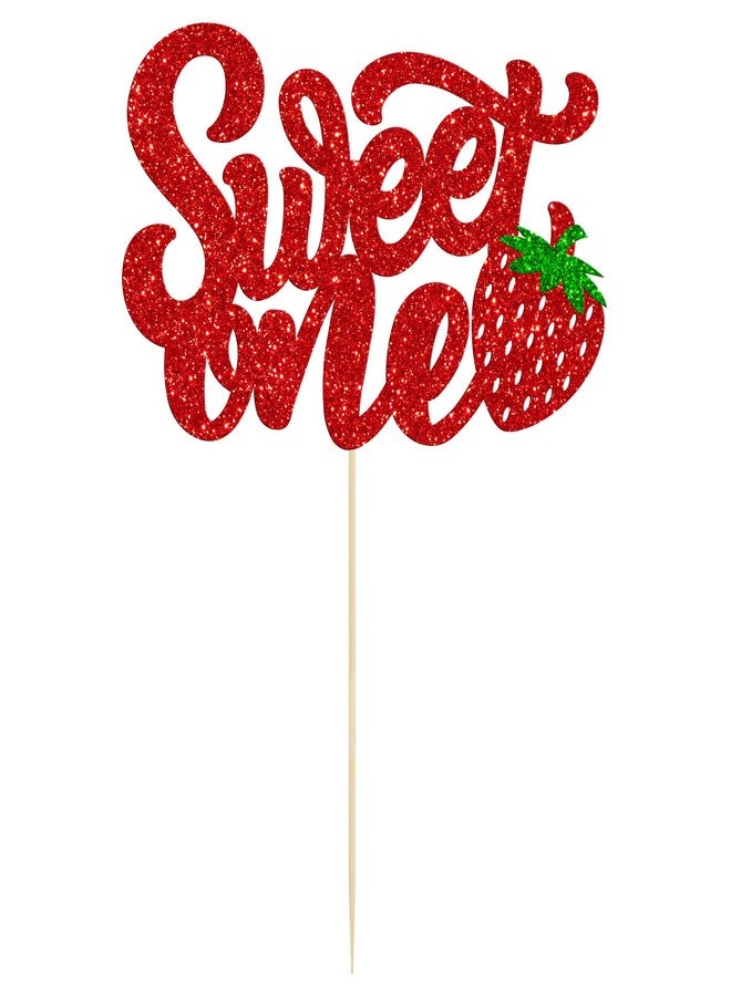 Ephlyn 1 Pack Sweet One Cupcake Topper Glitter First Birthday Strawberry Cake Pick for Fruit Baby Shower 1st Birthday Berry Sweet Cake Decorations For Birthday Party Supplies Red - Image 3