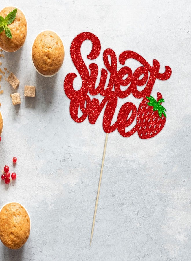 Ephlyn 1 Pack Sweet One Cupcake Topper Glitter First Birthday Strawberry Cake Pick for Fruit Baby Shower 1st Birthday Berry Sweet Cake Decorations For Birthday Party Supplies Red - Image 4