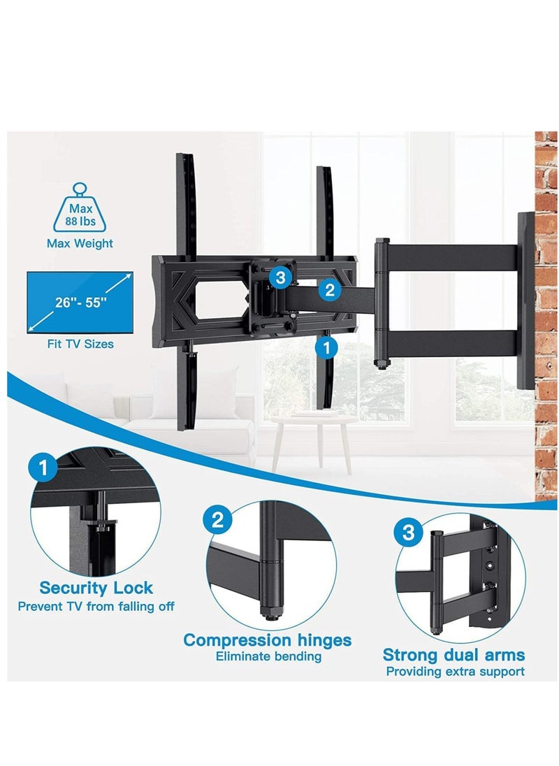 ELTRAZONE Lcd, Led Tv Wall Bracket For 26 Inch To 55 Inch Tv 180 DEGREE Rotation And 15 DEGREE + Tilt View, Swivel Articulating, Full Motion Tv Wall Mount, Black  - Image 2