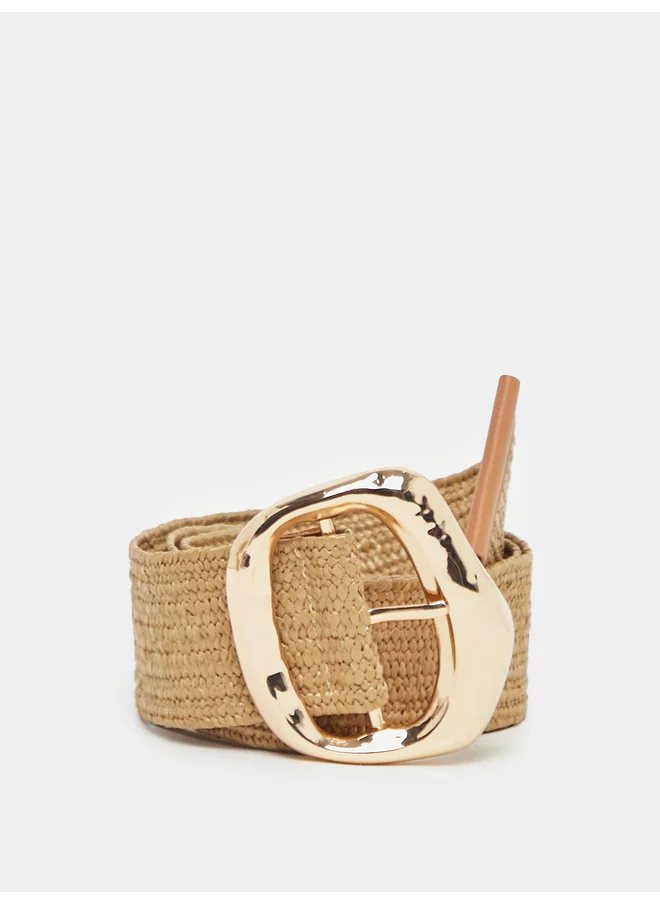ستايلي Styli Solid Jute Gold Buckle Belt