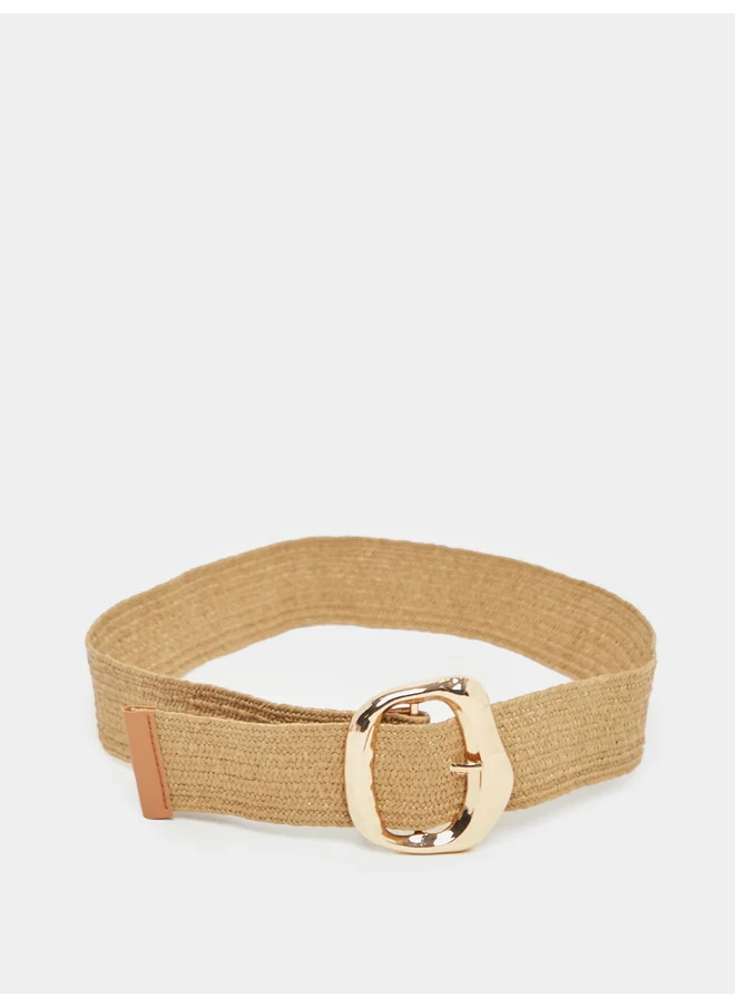 ستايلي Styli Solid Jute Gold Buckle Belt