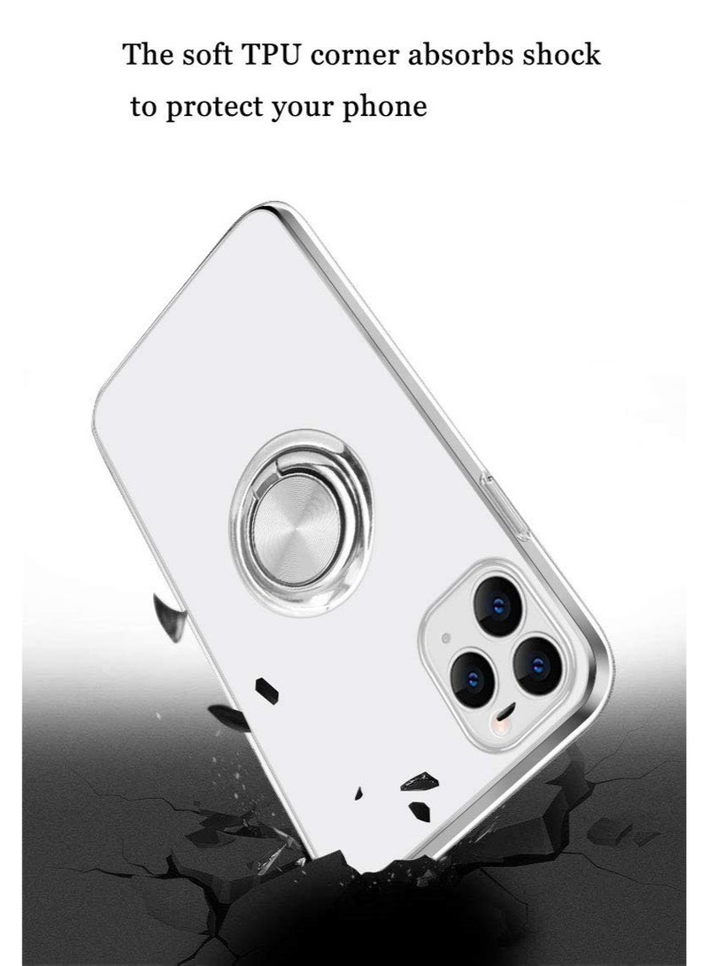 Compatible with iPhone 12 Pro Max 6.7" Clear Silicone TPU Phone Case with Ring Holder Kickstand, Anti-Scratch Shockproof Protective Cover - Image 1