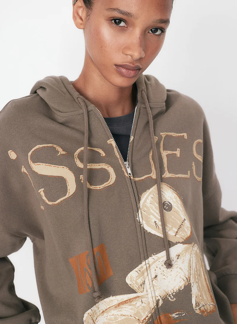 H&M Oversized Motif-Detail Zip-Through Hoodie