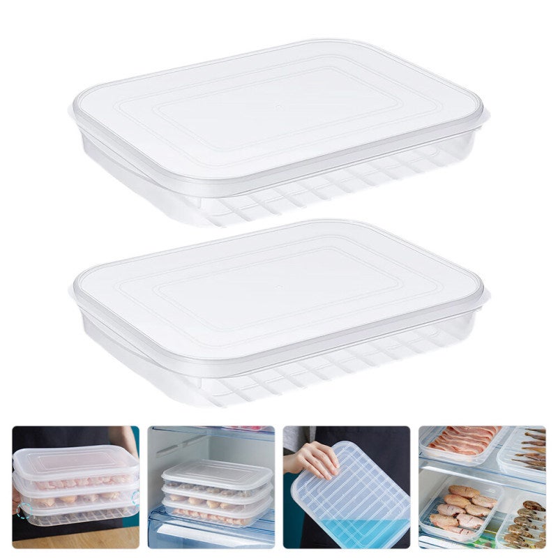 2Pcs Fridge Box Refrigerator Container Seafood Keeper Stackable Clear Storage Cases - Image 3