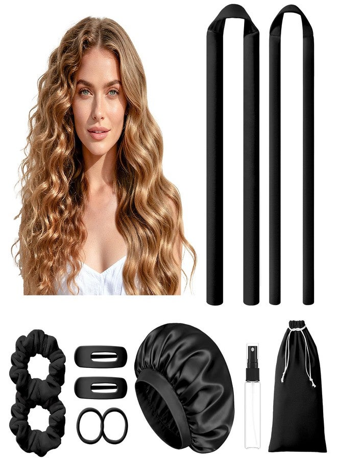 LitBear Heatless Curls Overnight, 2 Sizes of Soft Hair Rollers for Women with Bonnet to Sleep In, No Heat Hair Curlers Set with Scrunchies and Clips, for Long and Medium Hair (Black) - Image 1
