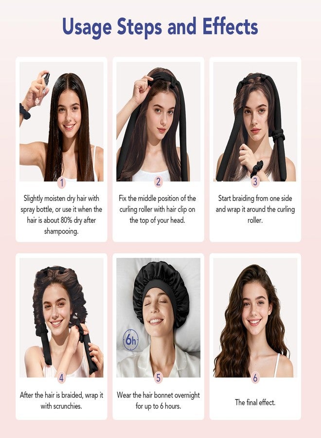 LitBear Heatless Curls Overnight, 2 Sizes of Soft Hair Rollers for Women with Bonnet to Sleep In, No Heat Hair Curlers Set with Scrunchies and Clips, for Long and Medium Hair (Black) - Image 5