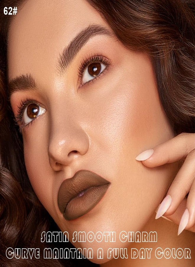 AMY'S DIARY 2Pcs Caramel Brown Matte Lip Liner and Lipstick Makeup Set, Matt nude brown Lip Stain Lip Gloss Matt Liquid Lipstick 24H Long Lasting lapiz labiales mate 24 horas originales larga duracion (62#) - Image 3