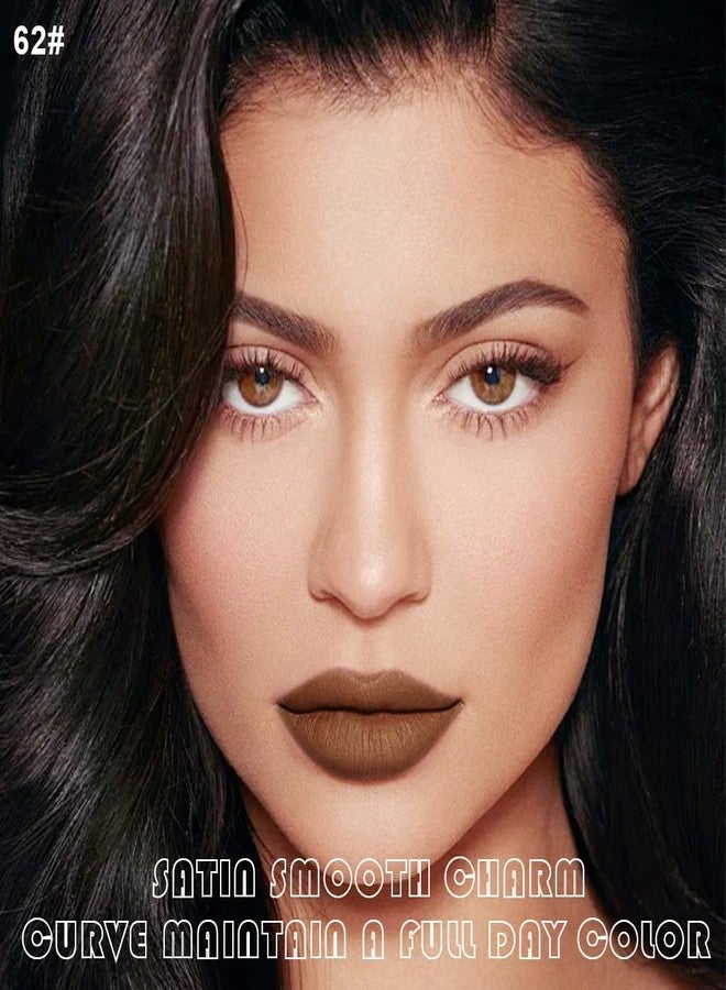 AMY'S DIARY 2Pcs Caramel Brown Matte Lip Liner and Lipstick Makeup Set, Matt nude brown Lip Stain Lip Gloss Matt Liquid Lipstick 24H Long Lasting lapiz labiales mate 24 horas originales larga duracion (62#) - Image 2