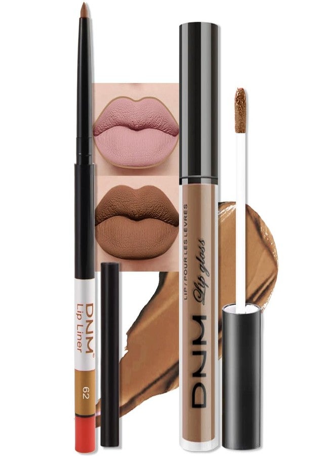 AMY'S DIARY 2Pcs Caramel Brown Matte Lip Liner and Lipstick Makeup Set, Matt nude brown Lip Stain Lip Gloss Matt Liquid Lipstick 24H Long Lasting lapiz labiales mate 24 horas originales larga duracion (62#) - Image 1