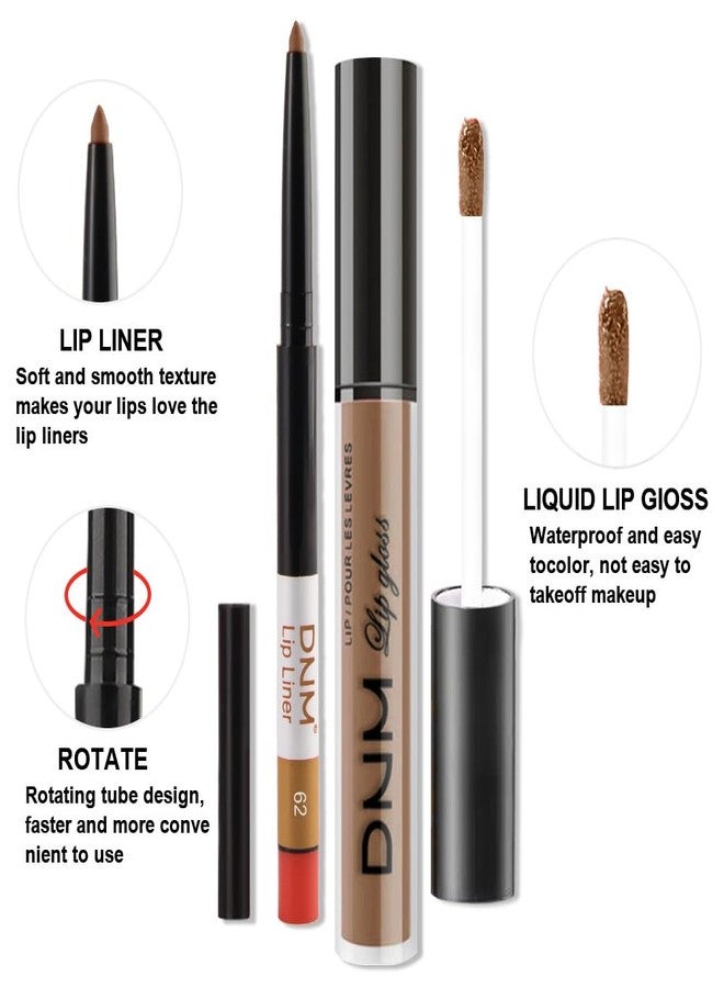 AMY'S DIARY 2Pcs Caramel Brown Matte Lip Liner and Lipstick Makeup Set, Matt nude brown Lip Stain Lip Gloss Matt Liquid Lipstick 24H Long Lasting lapiz labiales mate 24 horas originales larga duracion (62#) - Image 4