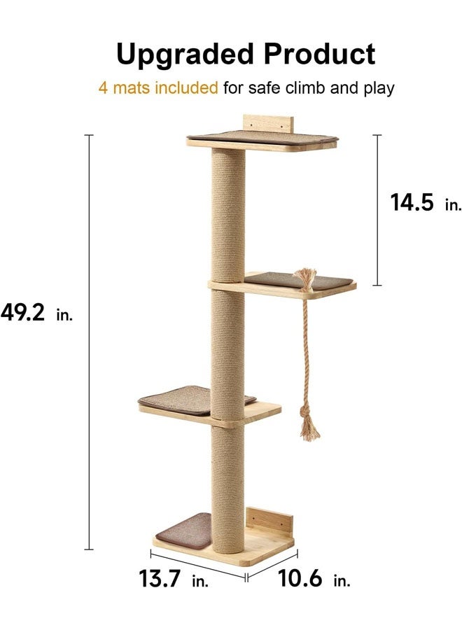 L&E Cat Scratching Activity Tree Wall Mounted, 50 Inch Cats Scratch Post, with Kitten Bed, Rubber Wood Scratcher Posts, Large - Image 2