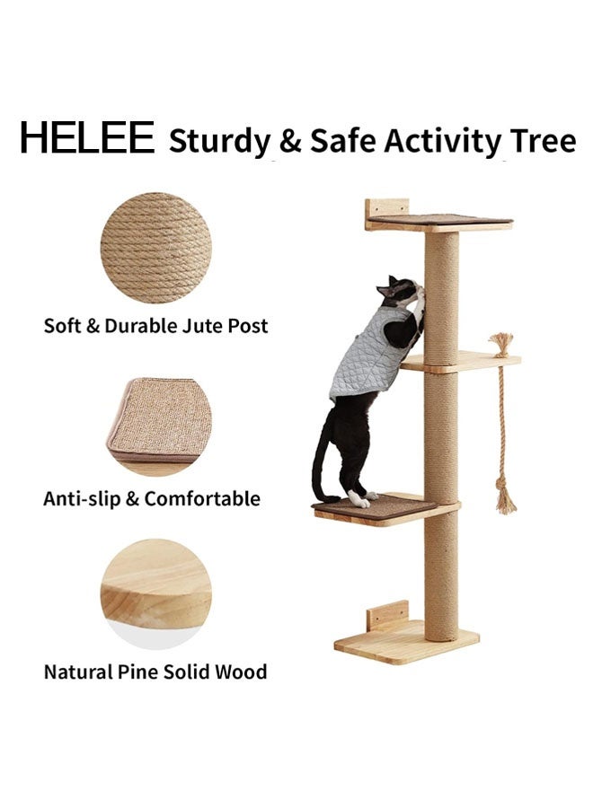 L&E Cat Scratching Activity Tree Wall Mounted, 50 Inch Cats Scratch Post, with Kitten Bed, Rubber Wood Scratcher Posts, Large - Image 3