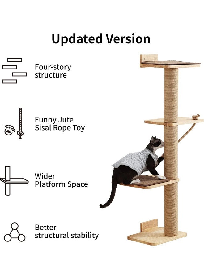 L&E Cat Scratching Activity Tree Wall Mounted, 50 Inch Cats Scratch Post, with Kitten Bed, Rubber Wood Scratcher Posts, Large - Image 4