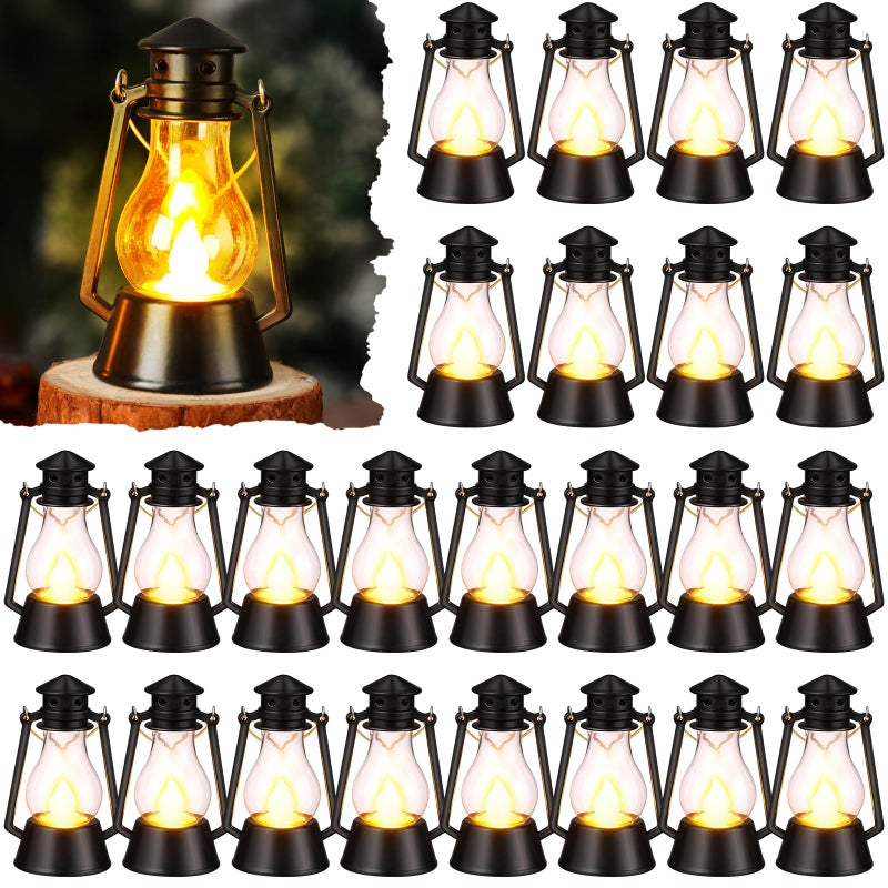 Ferraycle 24 Pcs Mini Lantern for Centerpiece Western Wedding Decor 4 Inch Camping Decorative with LED Candle Vintage Hanging Lantern Ornaments Bulk for Cowboy Cowgirl Xmas Party Decoration (Black) - Image 1