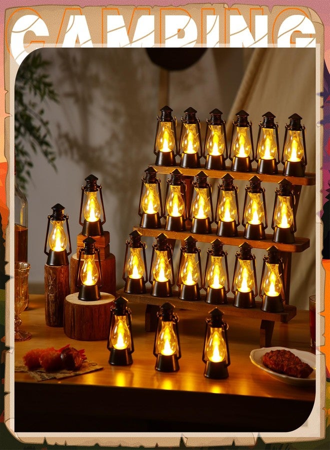 Ferraycle 24 Pcs Mini Lantern for Centerpiece Western Wedding Decor 4 Inch Camping Decorative with LED Candle Vintage Hanging Lantern Ornaments Bulk for Cowboy Cowgirl Xmas Party Decoration (Black) - Image 2
