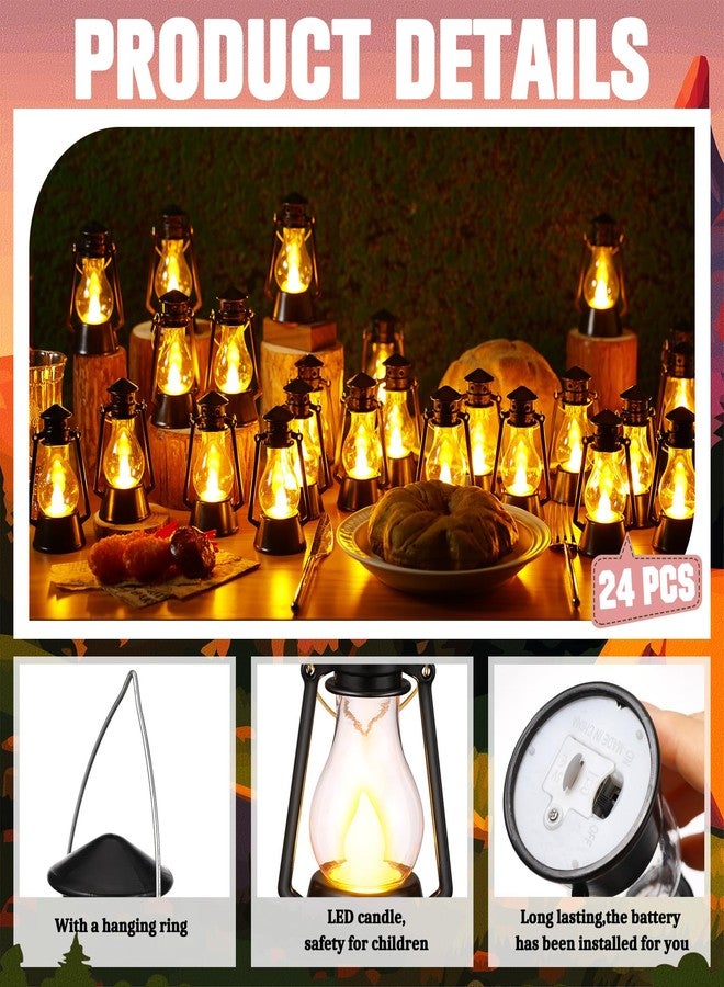 Ferraycle 24 Pcs Mini Lantern for Centerpiece Western Wedding Decor 4 Inch Camping Decorative with LED Candle Vintage Hanging Lantern Ornaments Bulk for Cowboy Cowgirl Xmas Party Decoration (Black) - Image 3