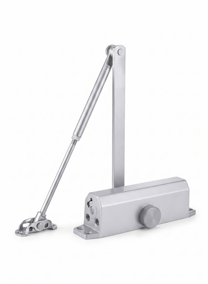 Aluminum Alloy Door Closer, Adjustable, for 45-75 kg Doors, Silver Finish