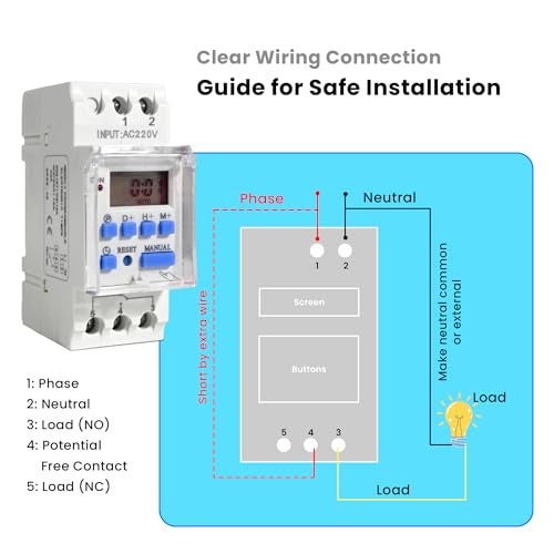 SENSILUX Programmable Digital Timer Switch 30A | Daily & Weekly Time Relay Controller | DIN Rail Mount | LCD Display Automatic ON Off Timer | 30A / 240V AC Includes Battery Backup - Image 2