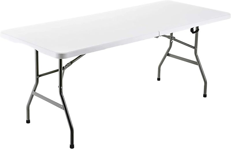 LANNY Classic Portable Plastic Folding Table for Picnic Dining table,Camp Event,Plain White zk180s, LC-1.8M-6FT-09, 180 x70 x 74cm - Image 1