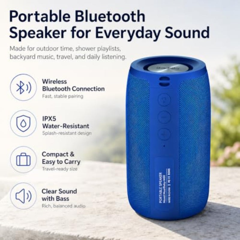 M68 tooth Speaker, 12W, IPX5, FM, USB AUX, Portable 12W speaker for desk, bedroom, travel and poolside. IPX5 splash-resistant with FM, USB drive, AUX and dual pairing - Image 2
