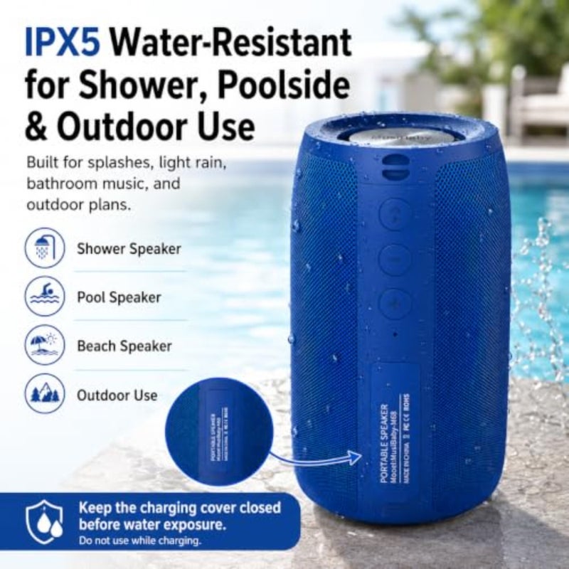 M68 tooth Speaker, 12W, IPX5, FM, USB AUX, Portable 12W speaker for desk, bedroom, travel and poolside. IPX5 splash-resistant with FM, USB drive, AUX and dual pairing - Image 4