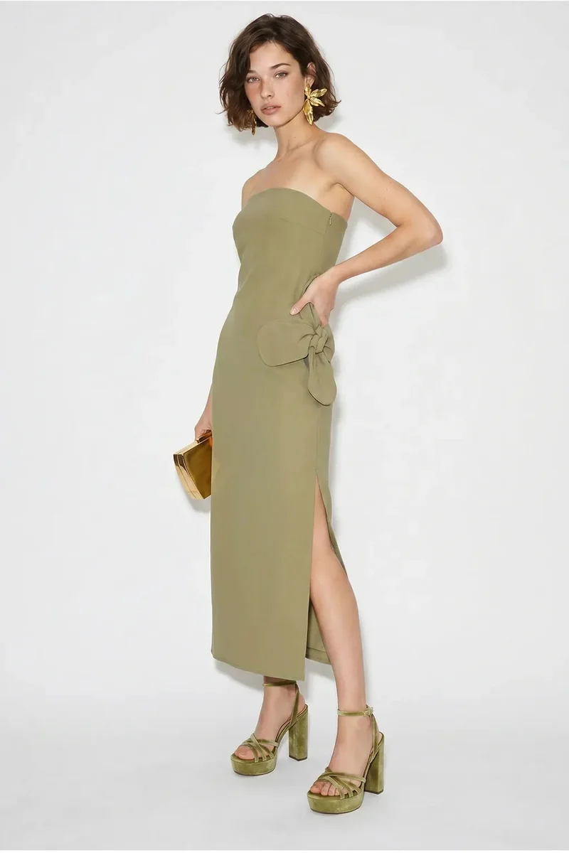 بيانكو لوتشي LUCCI Strapless Floral Maxi Dress with Bow Detail