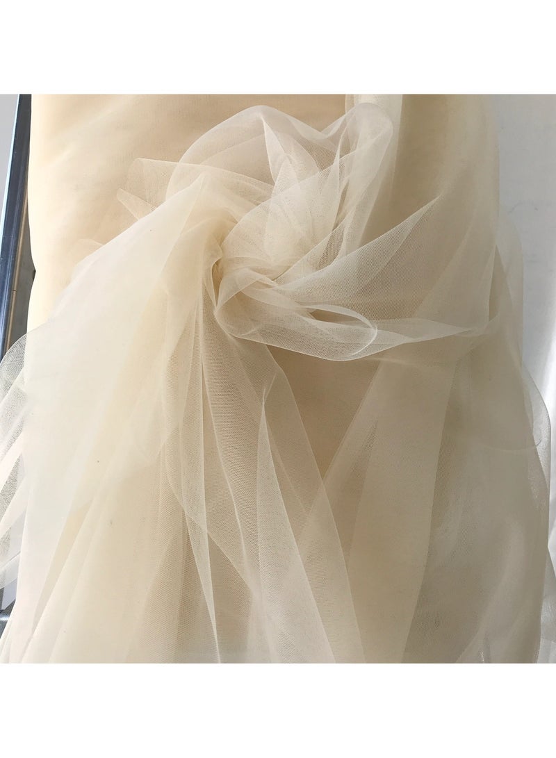 JewelOnPalette Premium Soft & Matte Bridal Tulle Net Fabric by the Yard  / Meter, Wholesale Tulle Mesh, Tulle Fabric for Wedding Gown, Skirt, Dress, Backdrop | Light Cream - Image 1