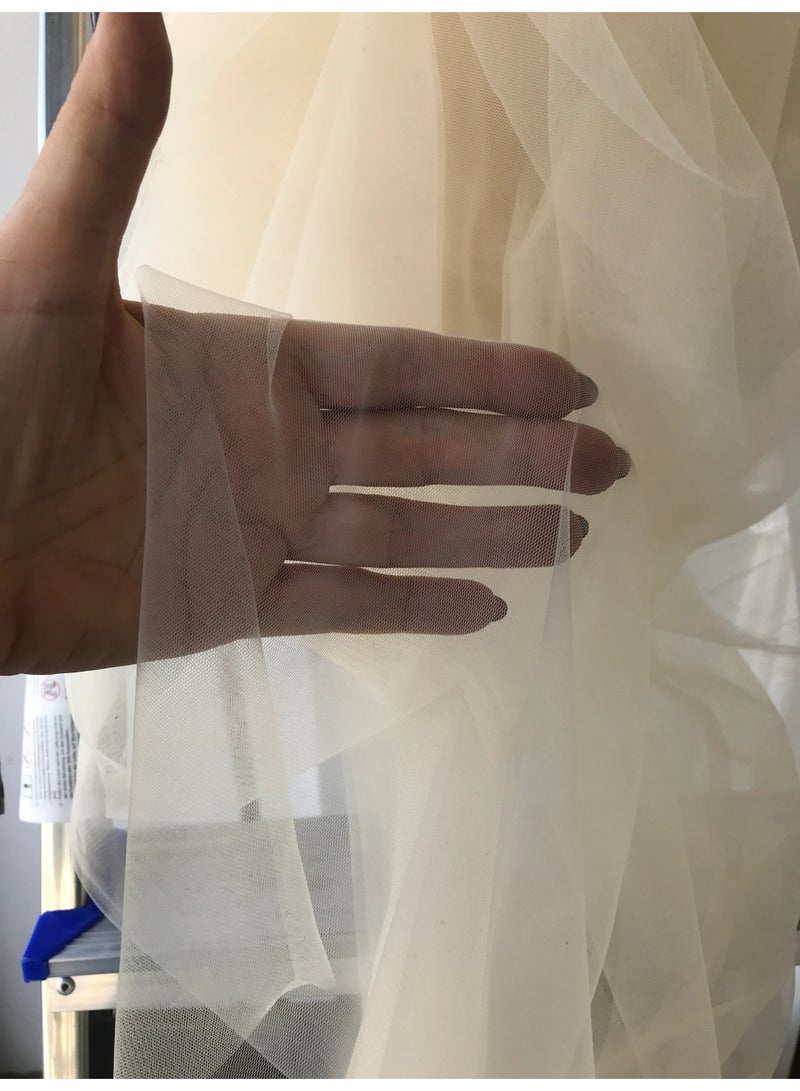 JewelOnPalette Premium Soft & Matte Bridal Tulle Net Fabric by the Yard  / Meter, Wholesale Tulle Mesh, Tulle Fabric for Wedding Gown, Skirt, Dress, Backdrop | Light Cream - Image 3