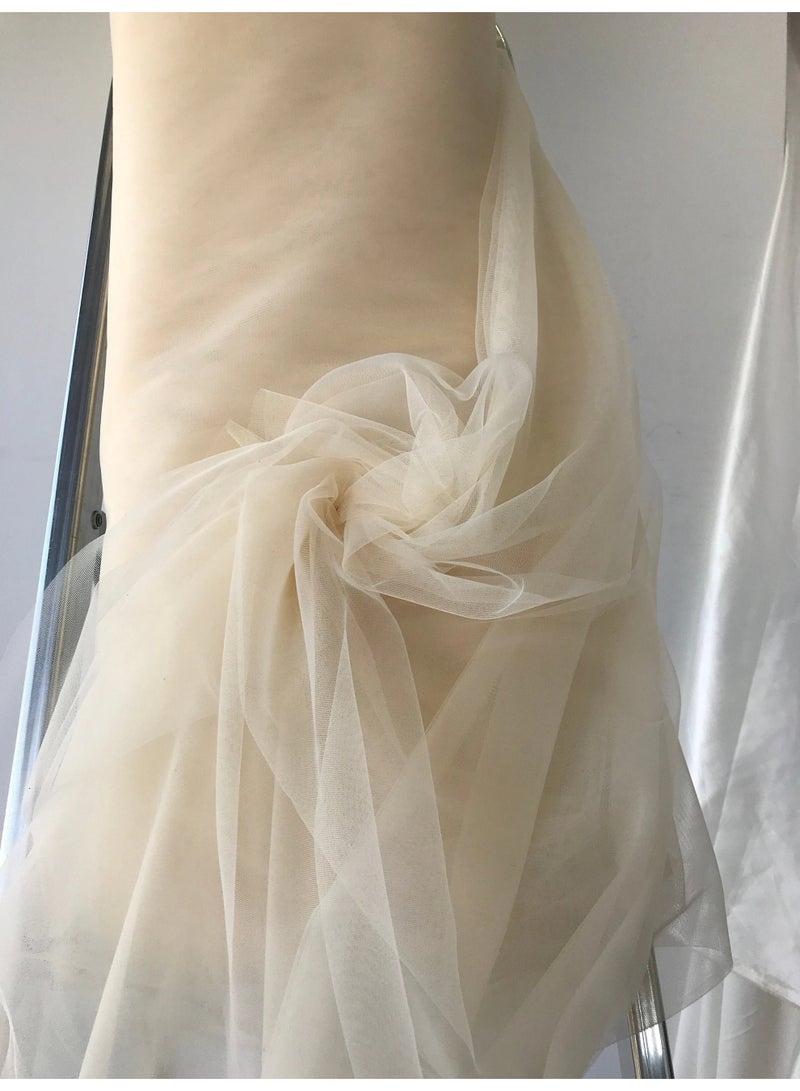 JewelOnPalette Premium Soft & Matte Bridal Tulle Net Fabric by the Yard  / Meter, Wholesale Tulle Mesh, Tulle Fabric for Wedding Gown, Skirt, Dress, Backdrop | Light Cream - Image 2