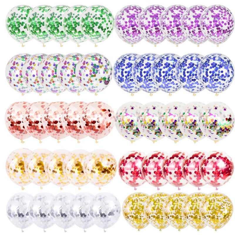 LUDEOU Party Confetti Balloons 50 Pack 12 Inch Rainbow Confetti Latex Balloons for Birthday Baby Shower Party Decoration - Image 3