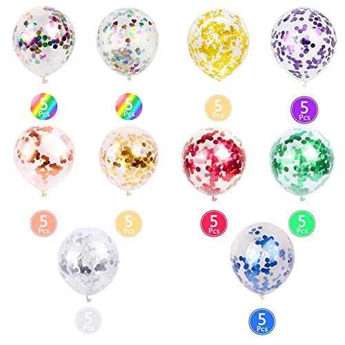 LUDEOU Party Confetti Balloons 50 Pack 12 Inch Rainbow Confetti Latex Balloons for Birthday Baby Shower Party Decoration - Image 5