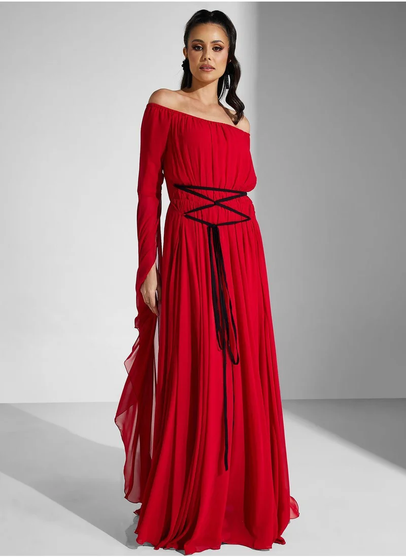Golden Apple Off Shoulder Tiered Dress