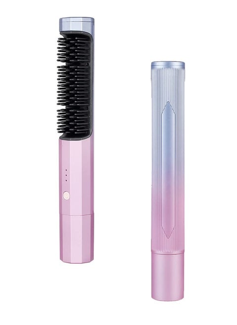 Portable Cordless Hair Straightening Brush, with 3 Levels Temperature Auto-Off Anti-Scald Function, Travel Curler Styler, USB C or TypeC Rechargeable Electric Wireless Hair Straightener Comb