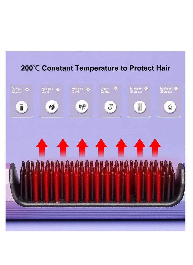 Excefore - Portable Cordless Hair Straightening Brush, with 3 Levels Temperature Auto-Off Anti-Scald Function, Travel Curler Styler, USB C or TypeC Rechargeable Electric Wireless Hair Straightener Comb - Image 1